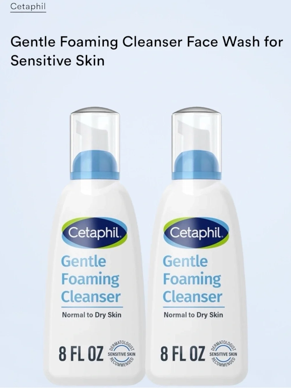 2 Bottles of Cetaphil Gentle Foaming Cleanser, Great for Sensitive Skin